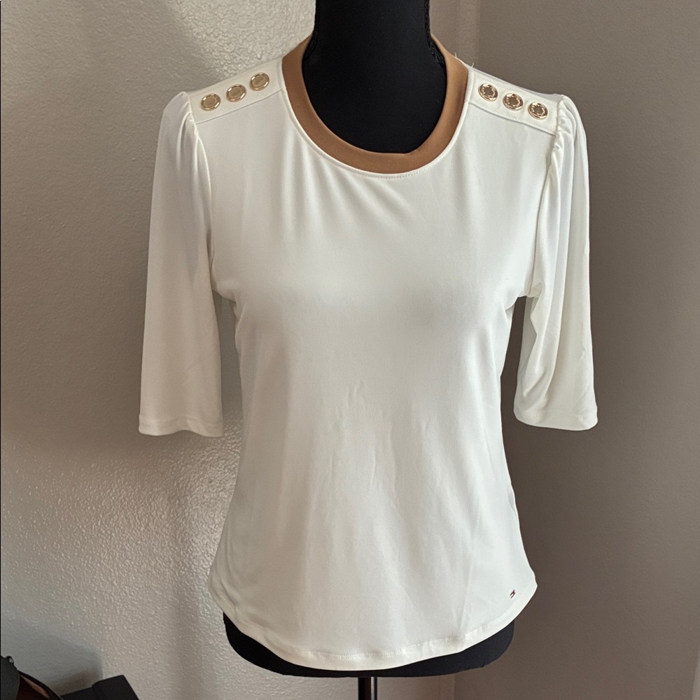 Tommy Hilfiger White Blouse with Gold Button Accents